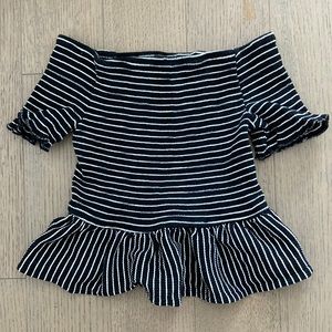 Who Wear What Ribbed Stretchy off Shoulder Peplum Top